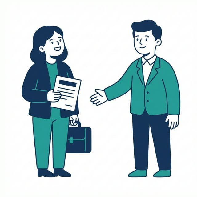 Job seeker with CV meeting recruiter for handshake